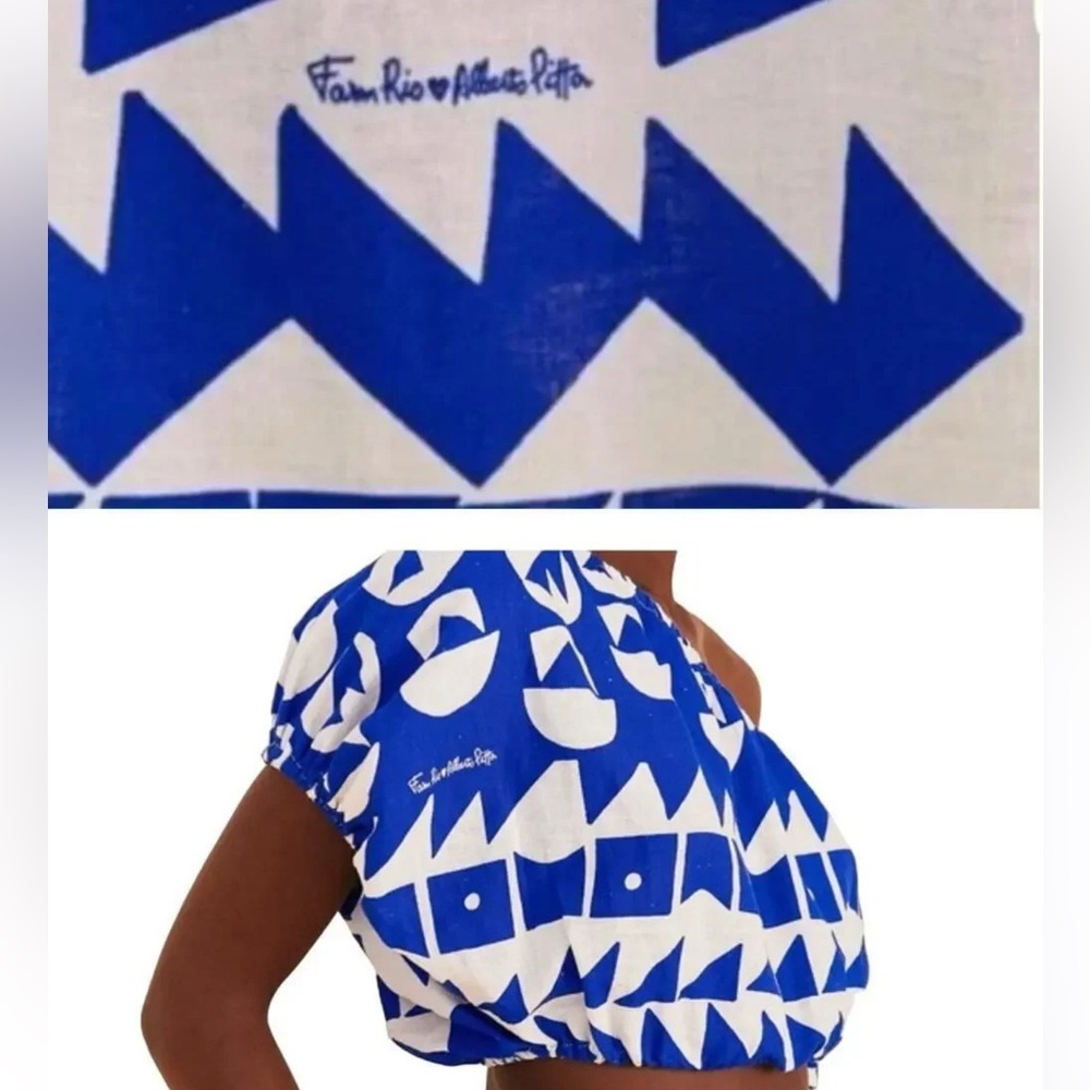Farm Rio Blue Tiles One Shoulder Maxi Dress J Lo Miami Resort Luxe - Picture 11 of 14